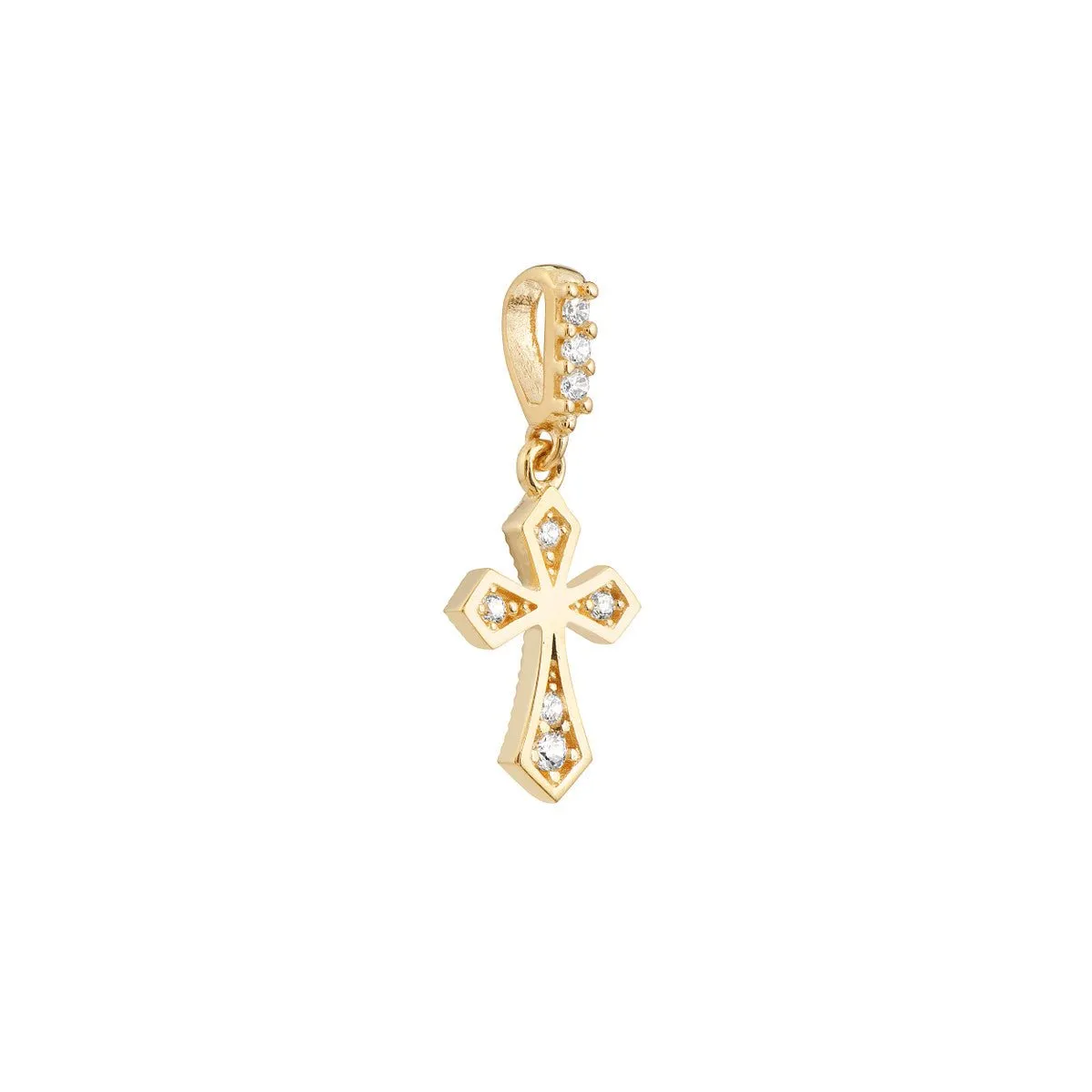 14K Yellow Gold Pointed Edge Mini CZ Cross Pendant