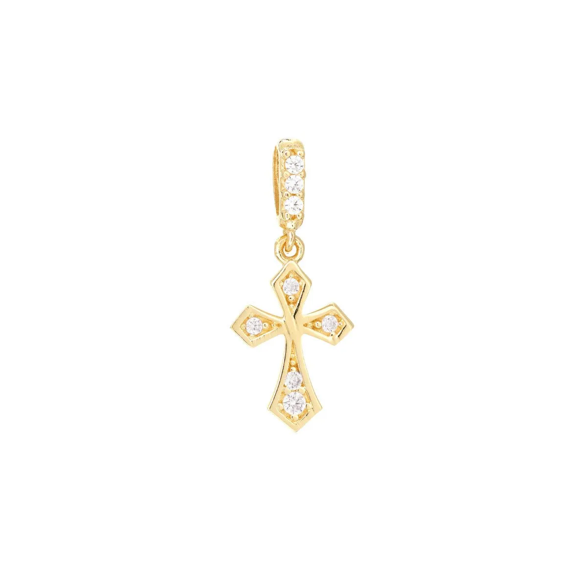 14K Yellow Gold Pointed Edge Mini CZ Cross Pendant