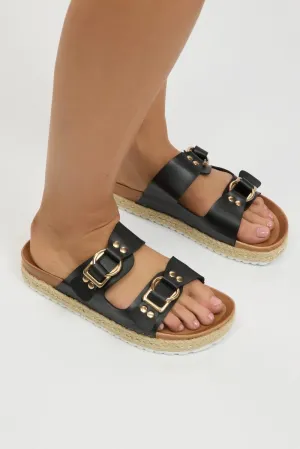 Black Double Strap Buckle Sandals