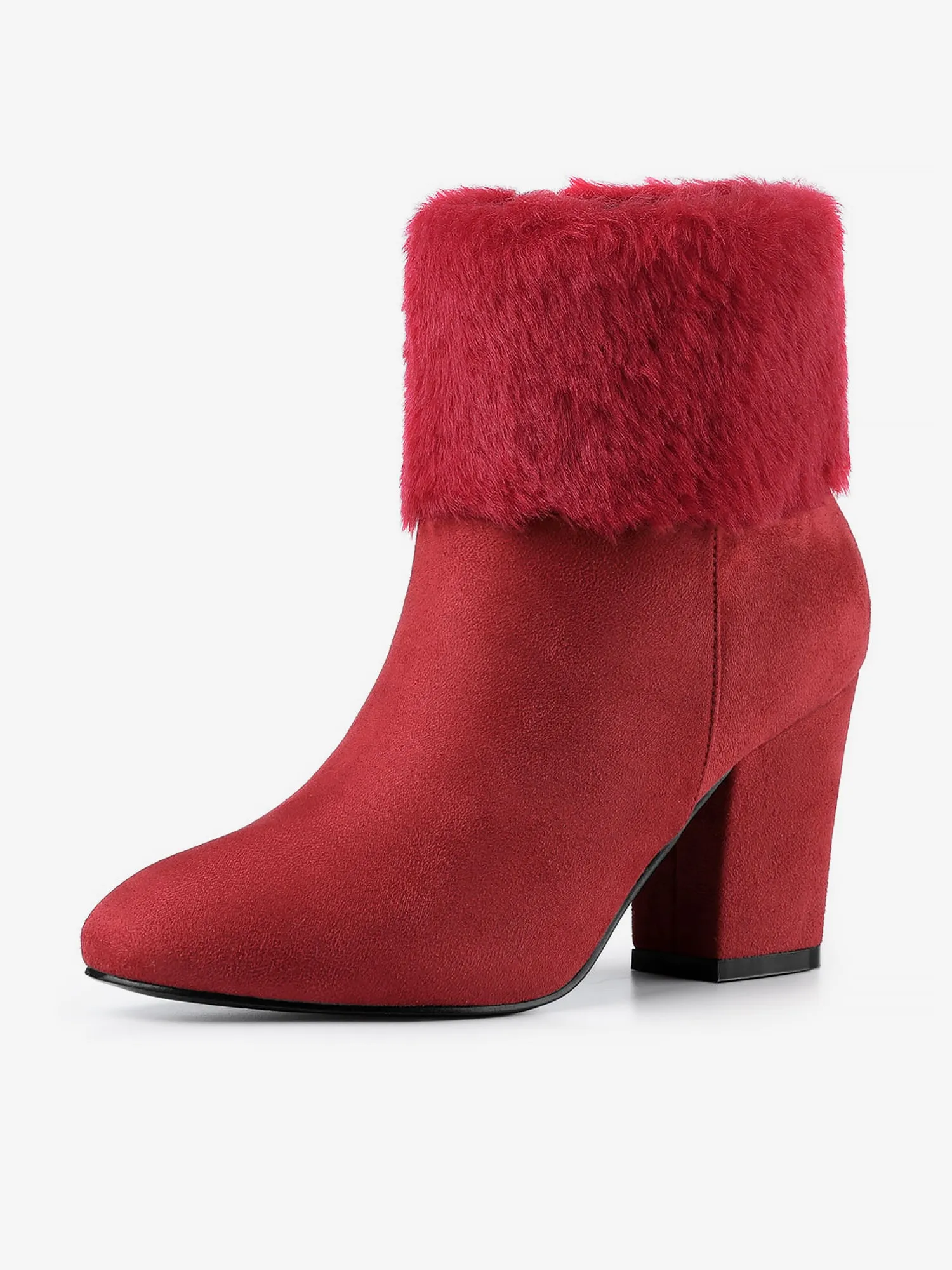 Christmas Faux Fur Chunky Heel Ankle Boots