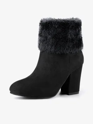 Christmas Faux Fur Chunky Heel Ankle Boots