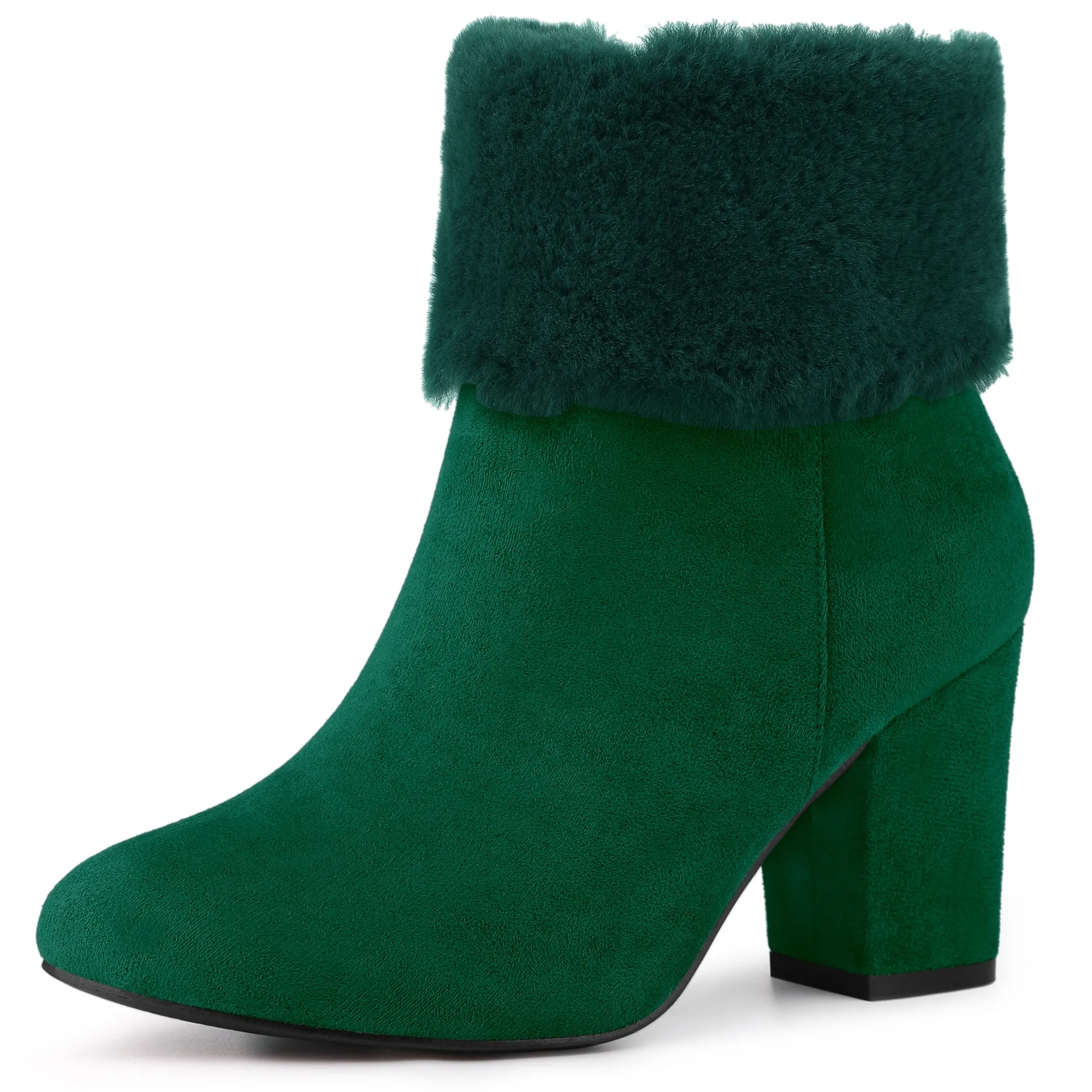 Christmas Faux Fur Chunky Heel Ankle Boots