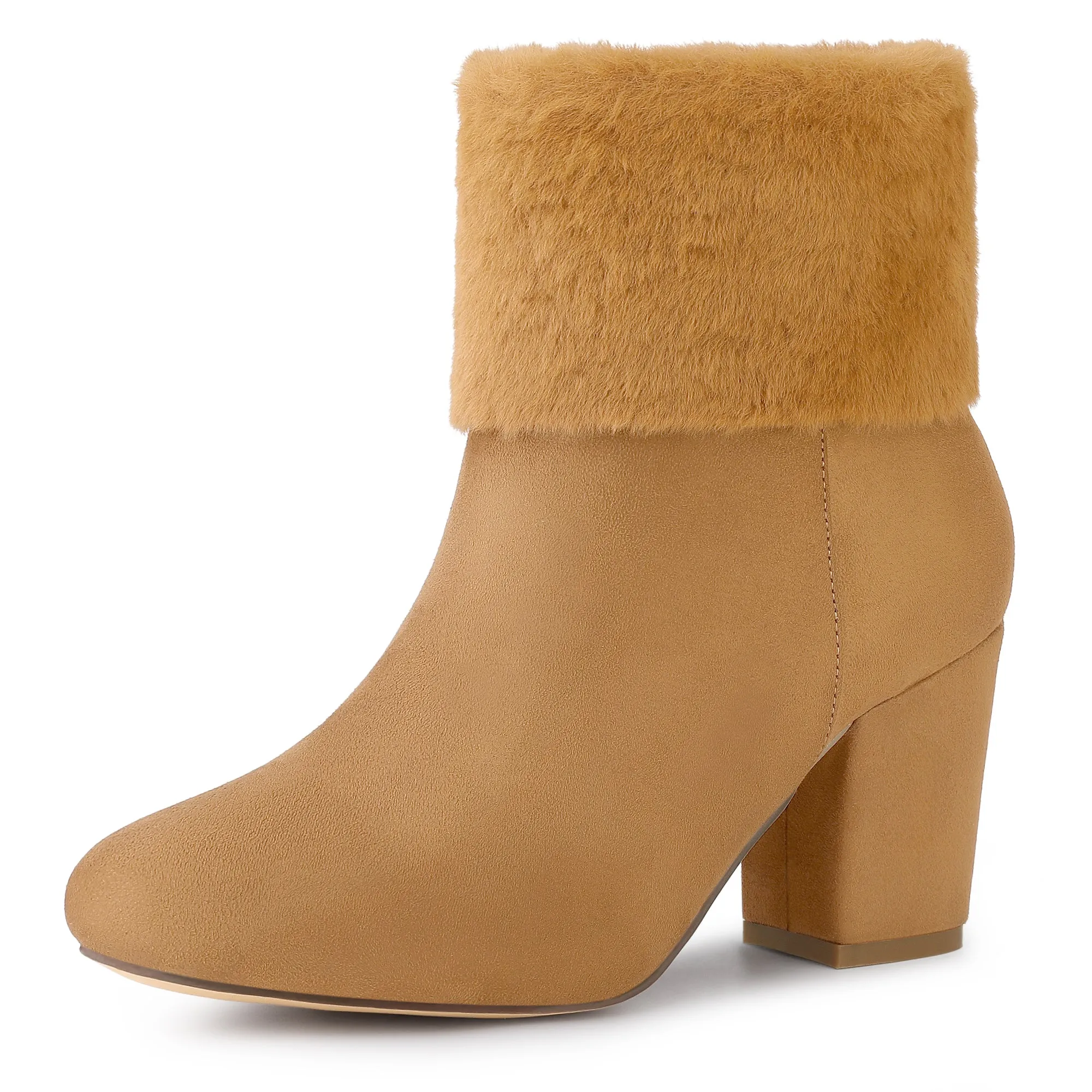 Christmas Faux Fur Chunky Heel Ankle Boots