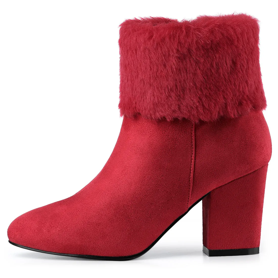 Christmas Faux Fur Chunky Heel Ankle Boots