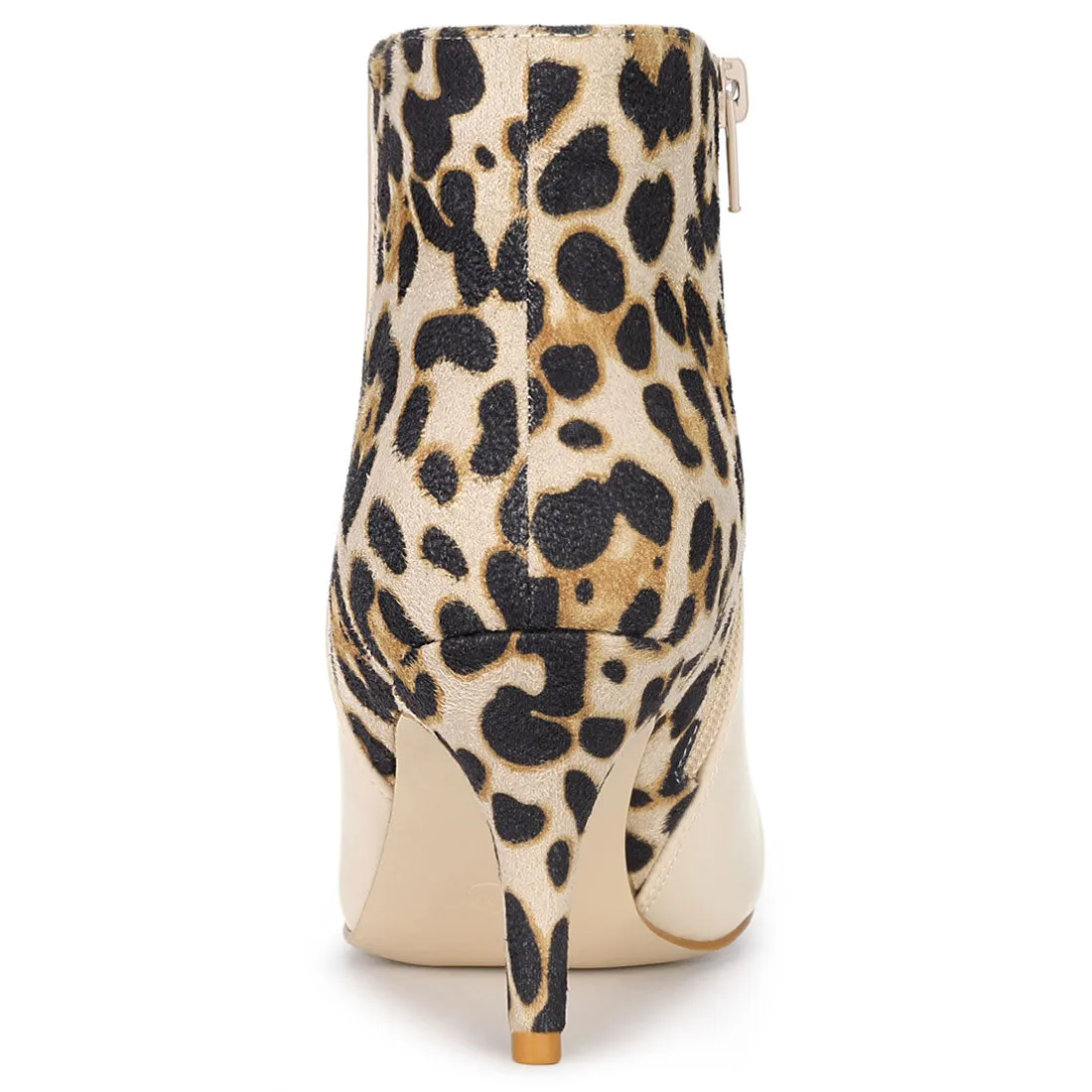 Contrast Color Leopard Print Stiletto Heel Ankle Boots