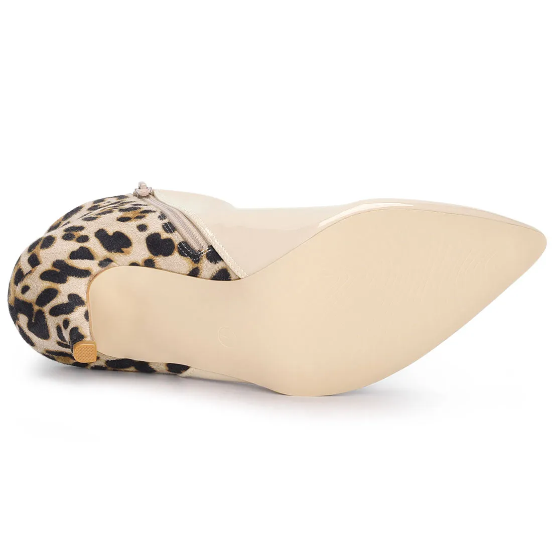 Contrast Color Leopard Print Stiletto Heel Ankle Boots