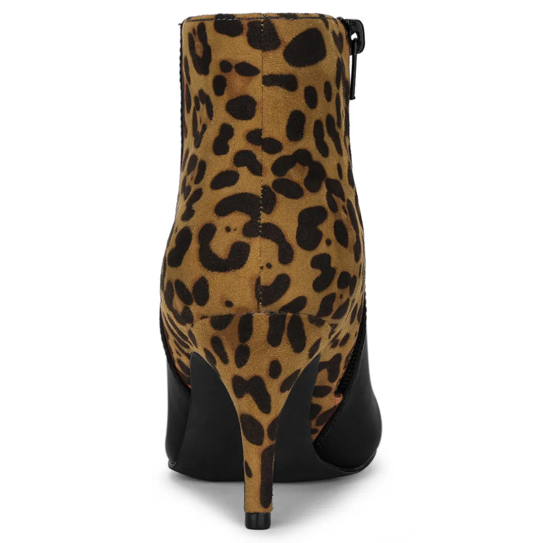 Contrast Color Leopard Print Stiletto Heel Ankle Boots
