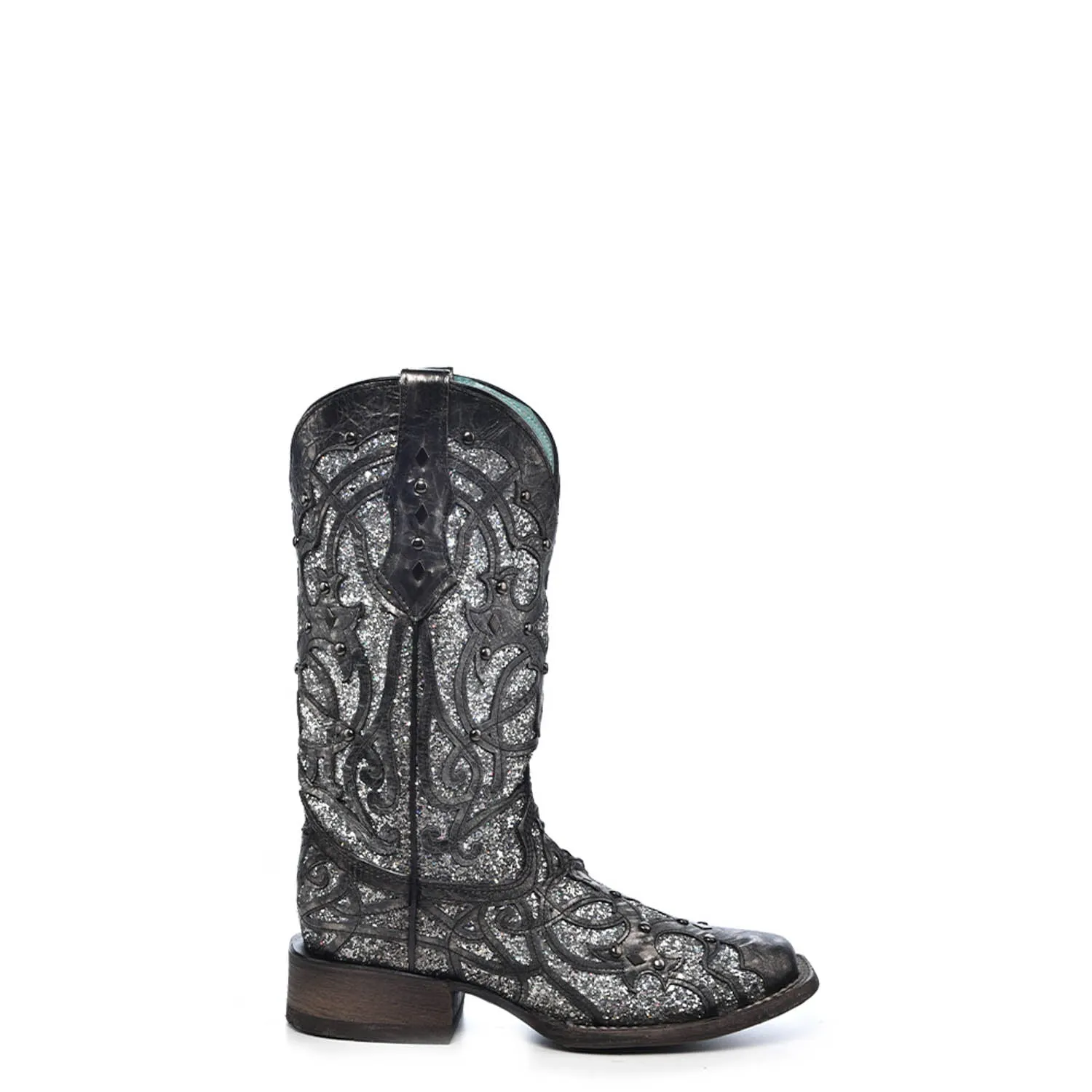 Corral Womens Glittered Inlay Studs Black/Silver Cowhide Cowboy Boots