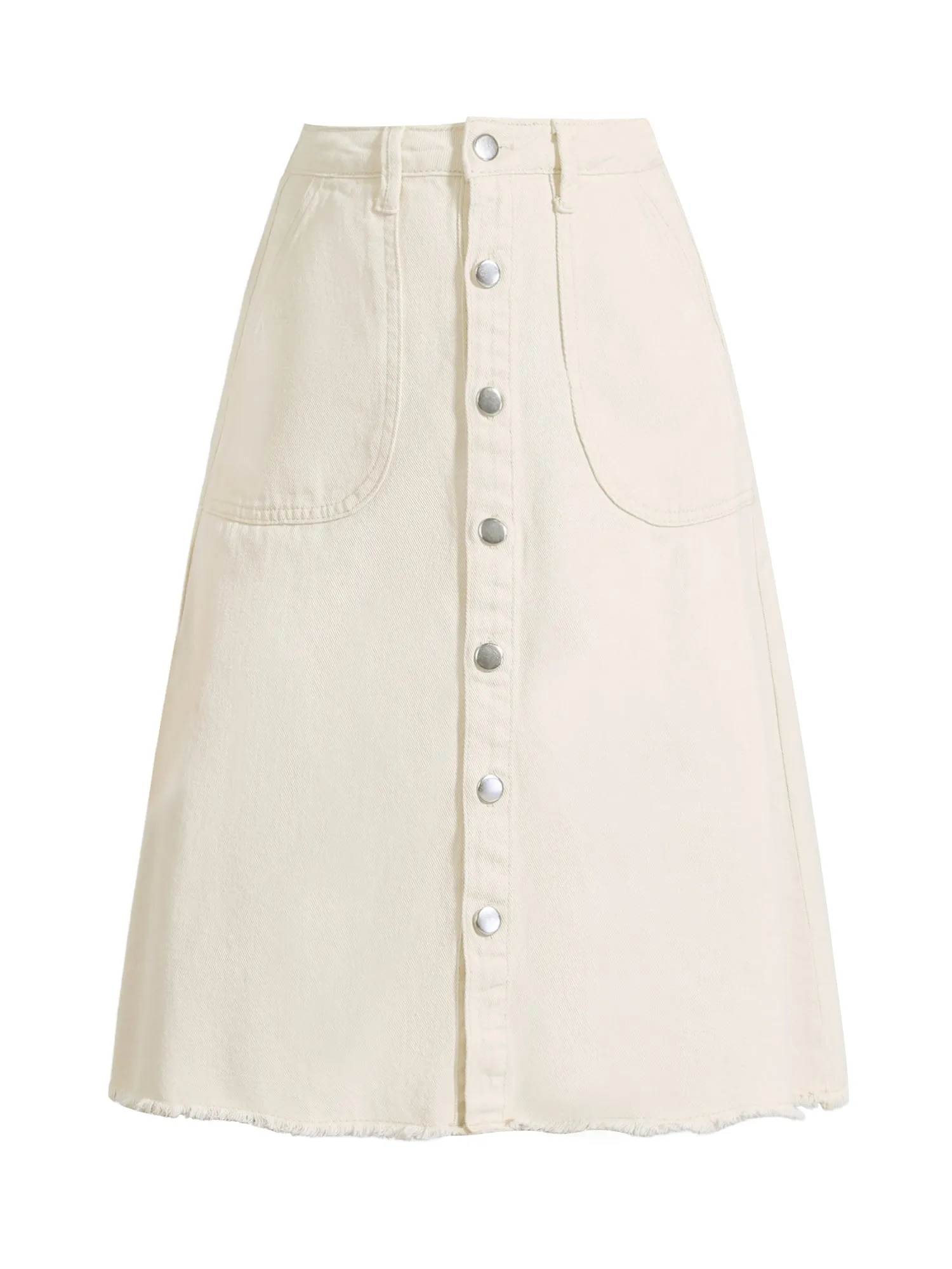 Denim Raw Hem Button Down Midi Jeans Skirt
