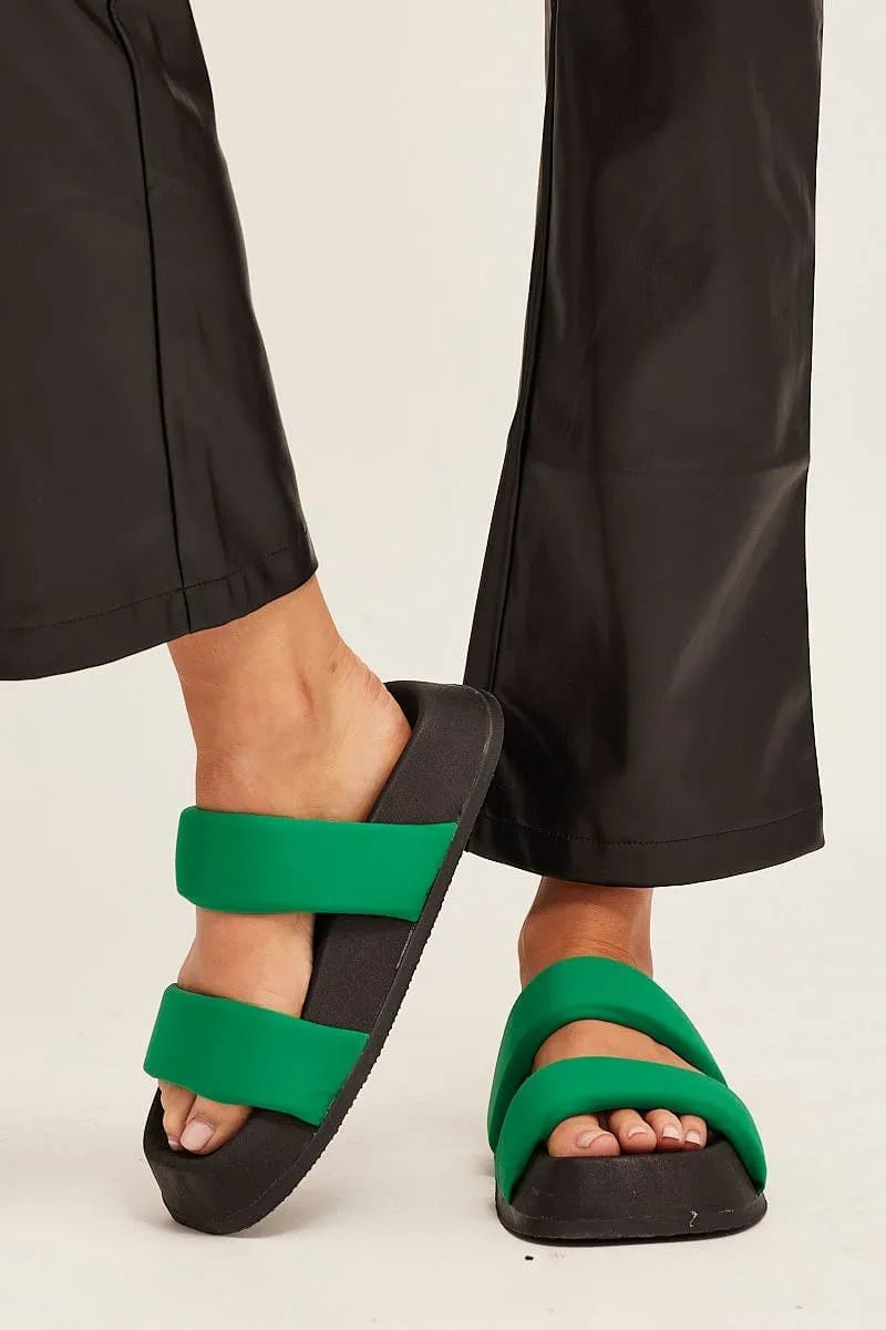 Green Flatform Slide Sandals
