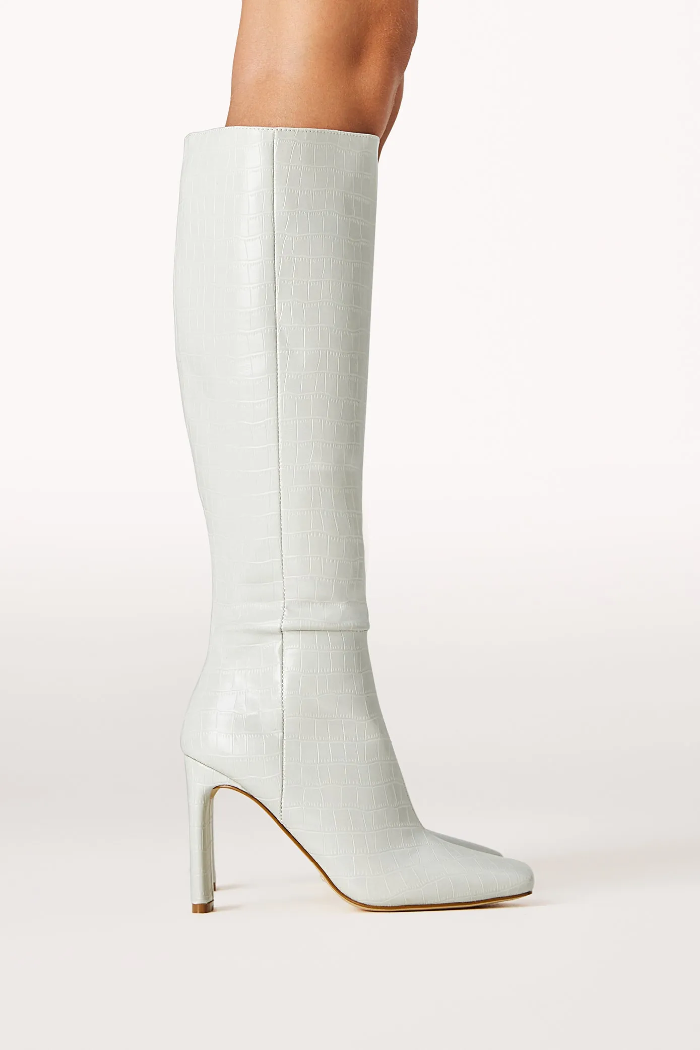 Hurst Knee High Boots - Light Grey Croc
