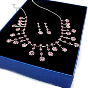 Light Rose Crystal with Shiny Chrome Plating Tassel Necklace Set