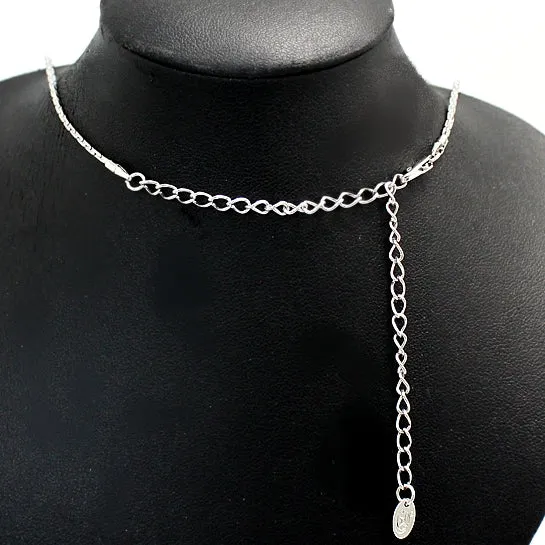 Light Rose Crystal with Shiny Chrome Plating Tassel Necklace Set