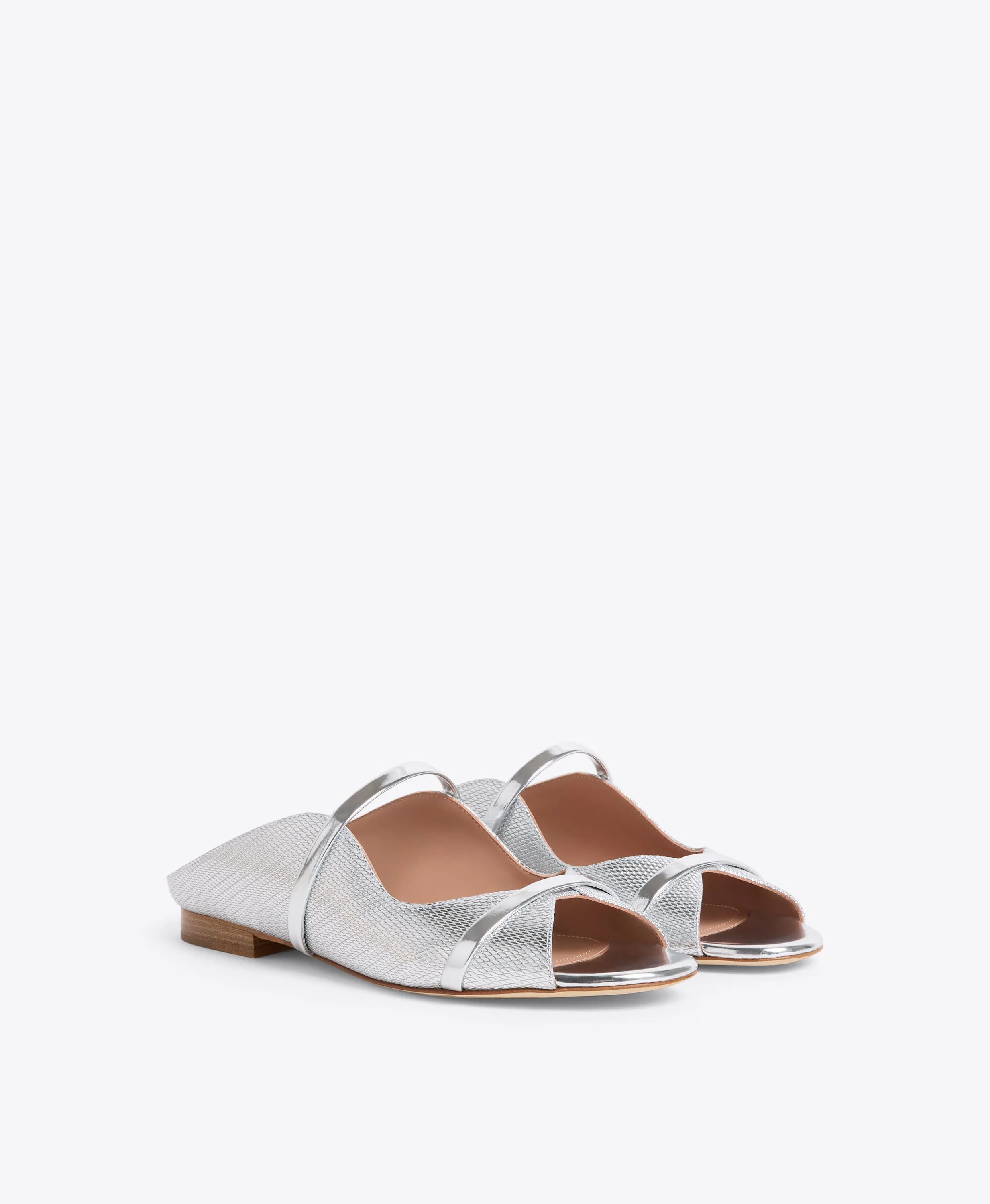 Norah Silver Embossed Leather Flat Sandals