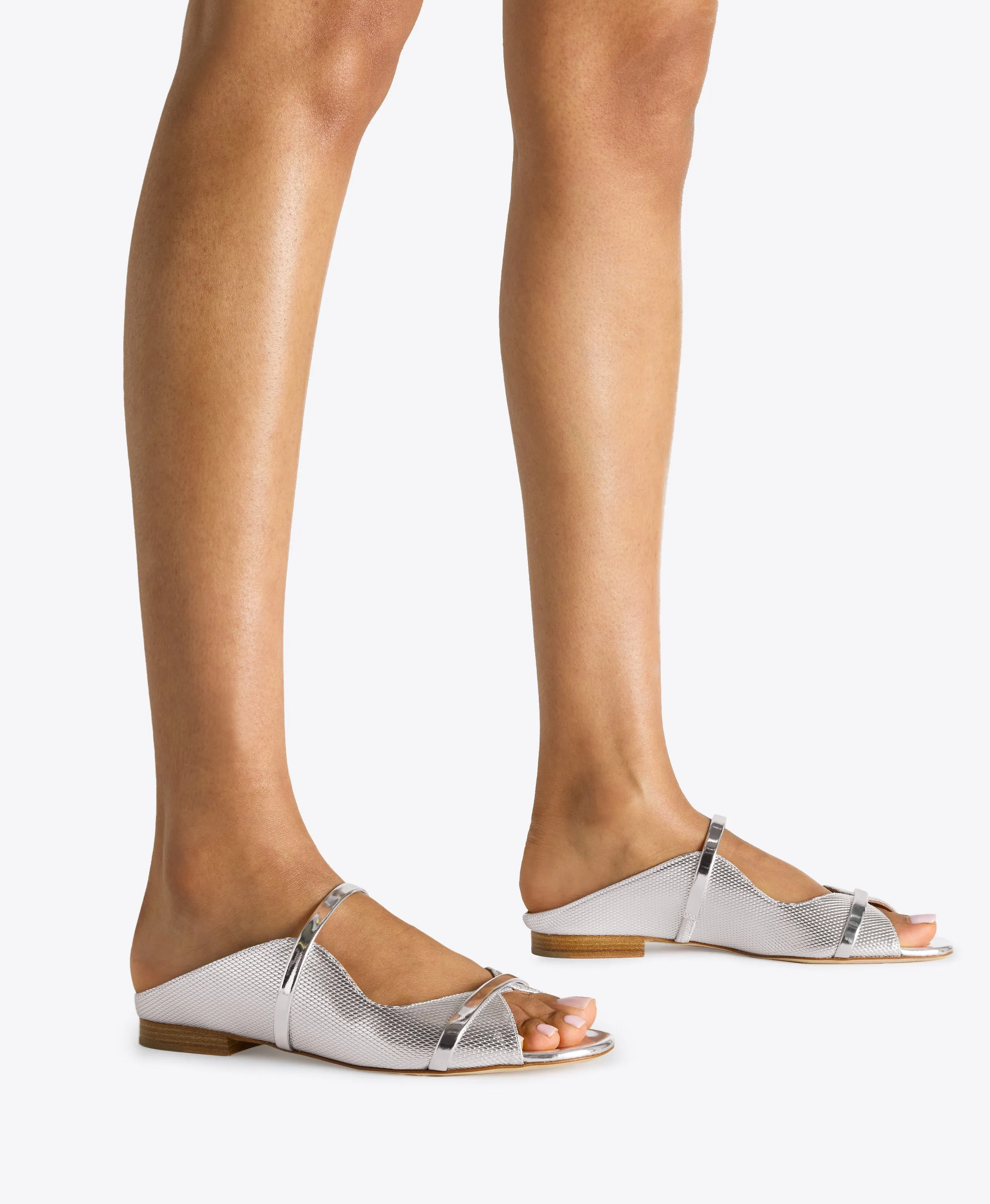 Norah Silver Embossed Leather Flat Sandals