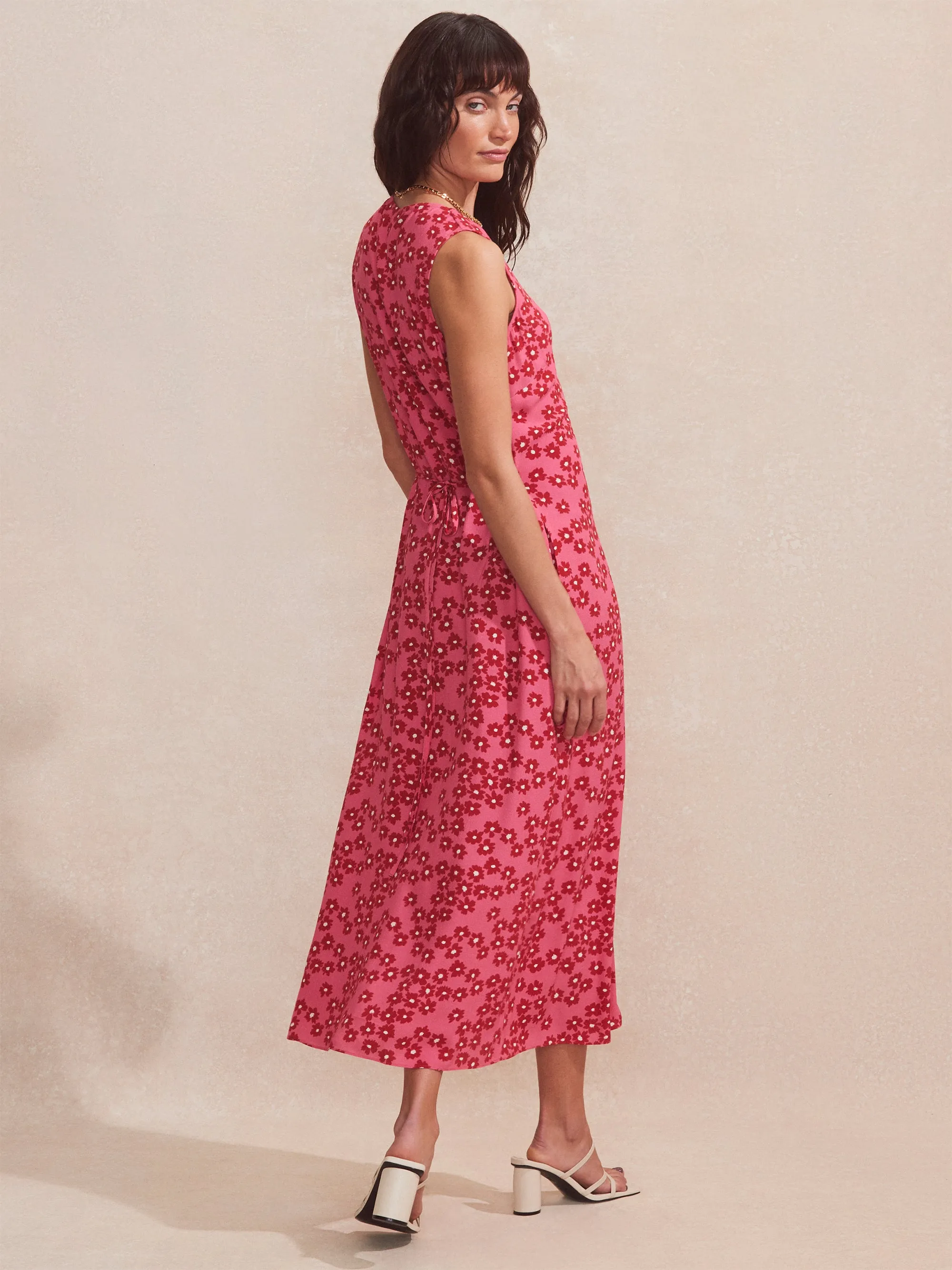Pink Floral Button-Front Dress
