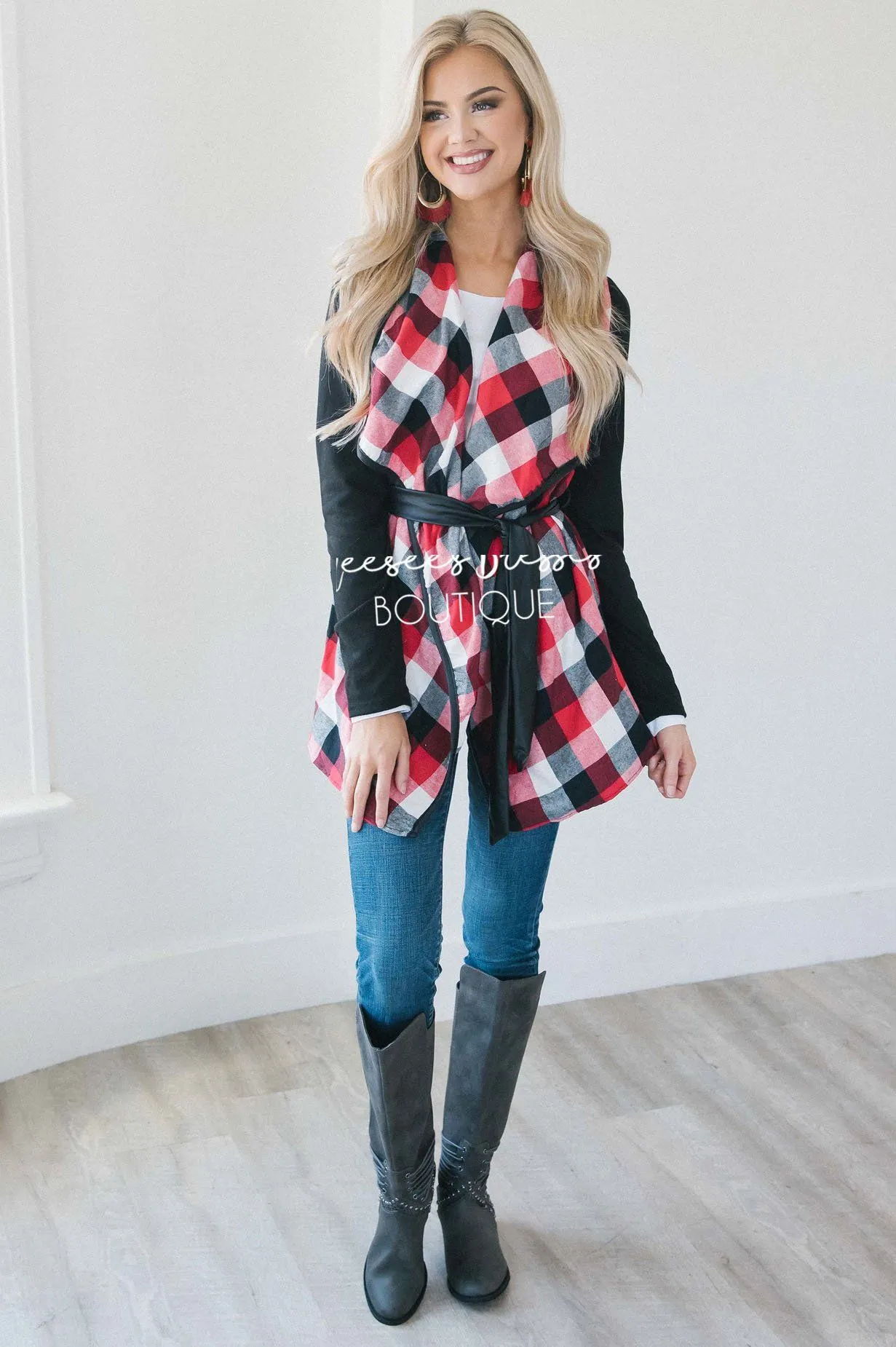 Plaid Tie Waist Coat
