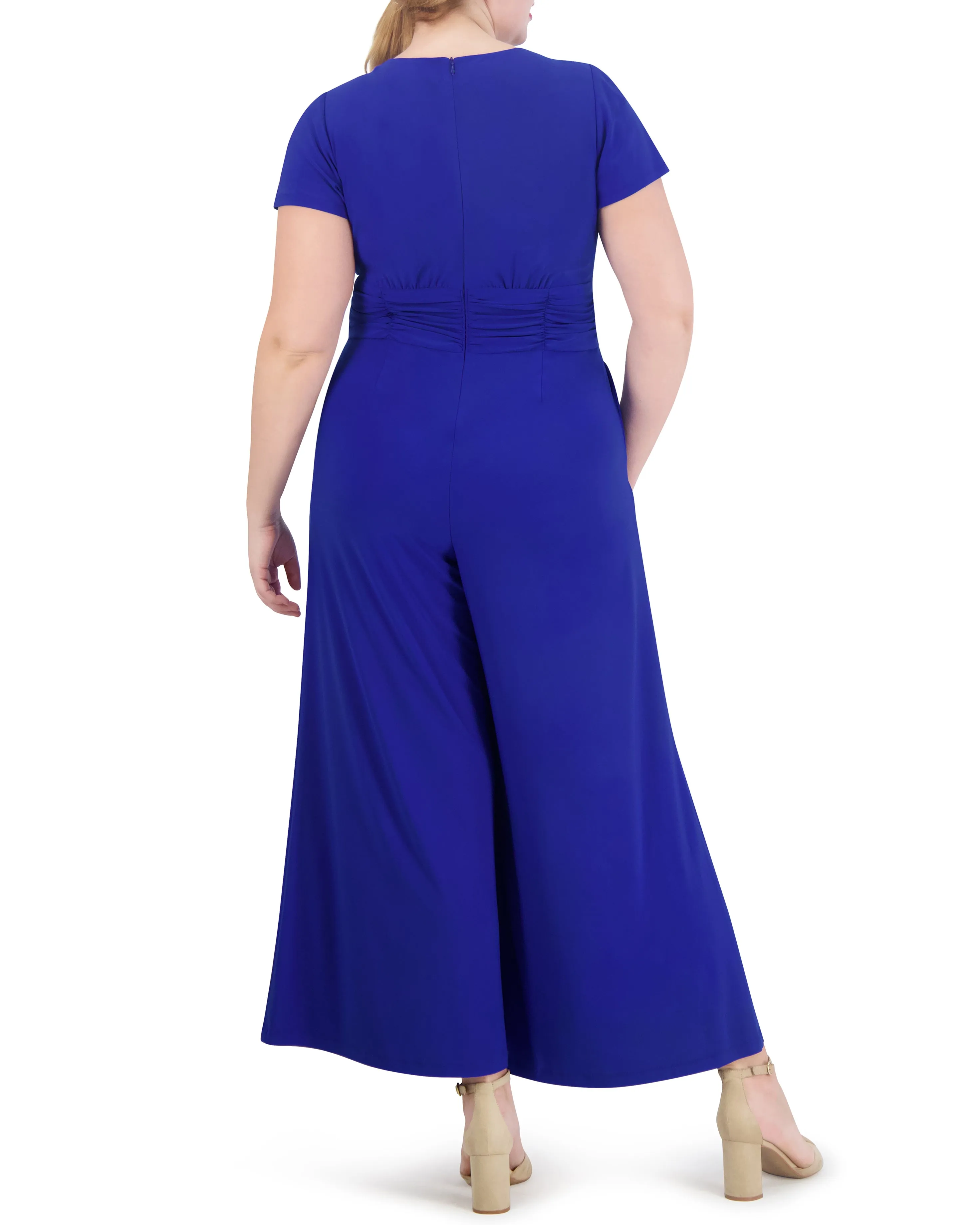 Plus-Size Twist-Front Flared-Leg Jumpsuit