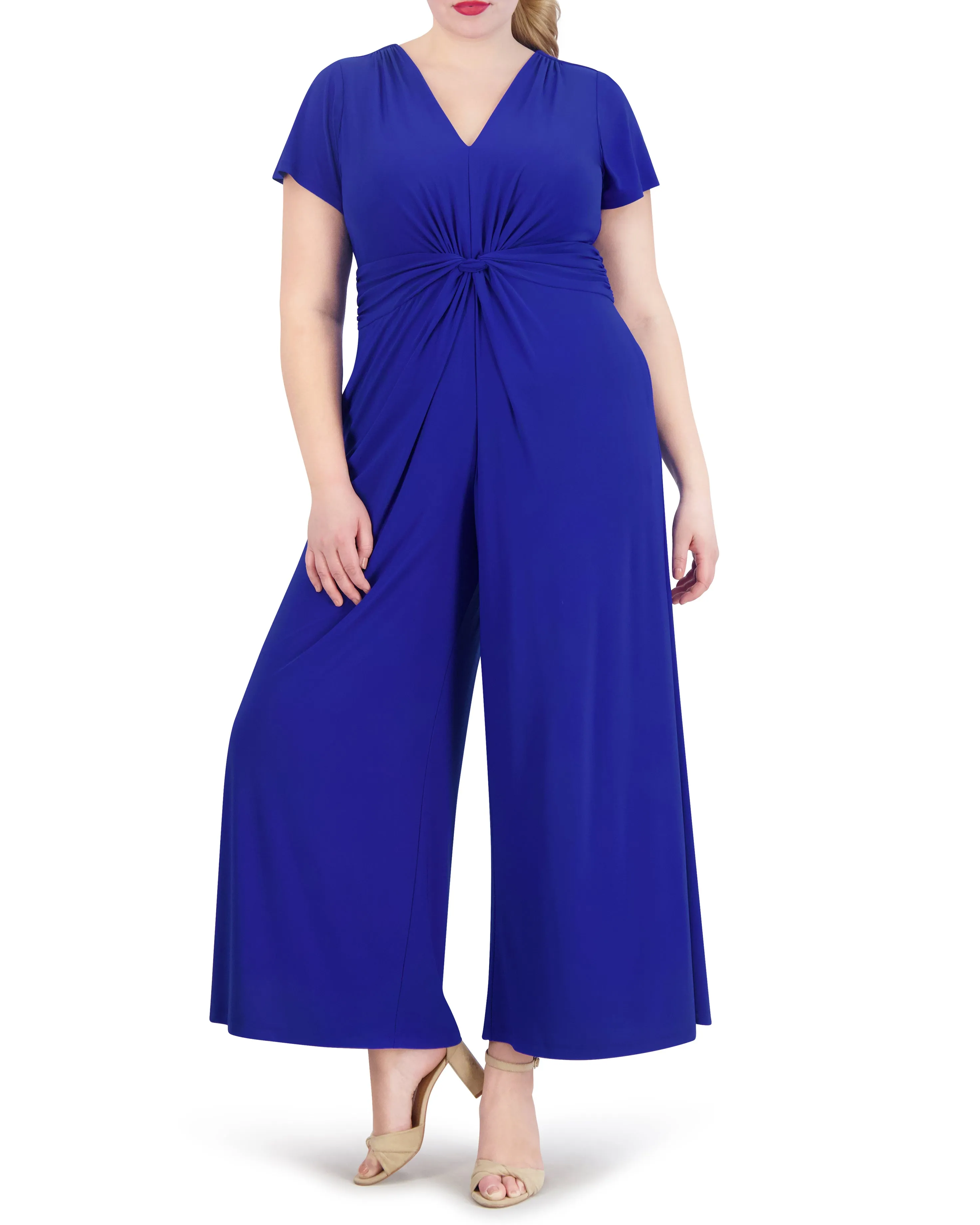 Plus-Size Twist-Front Flared-Leg Jumpsuit
