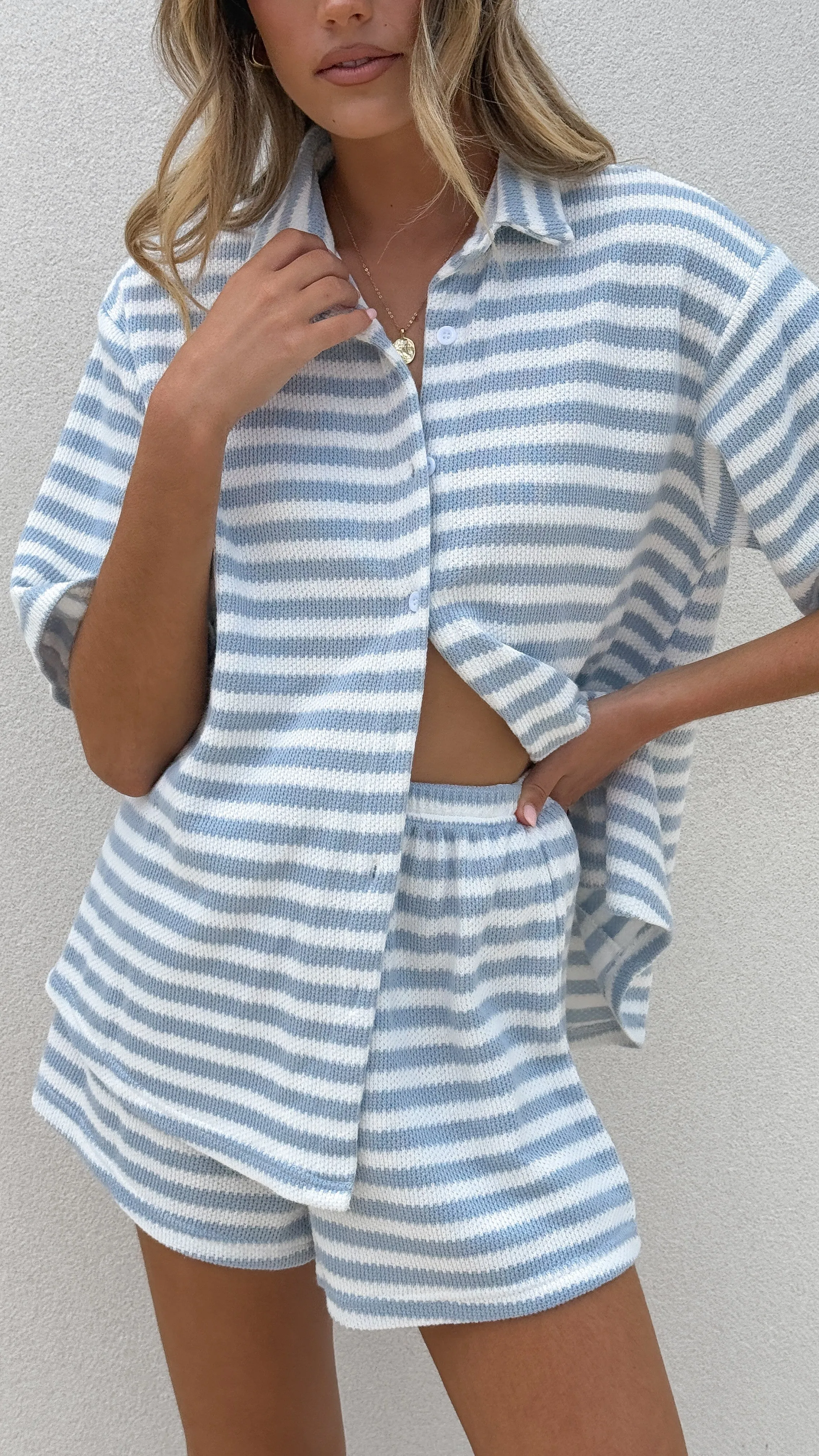Romi Shirt and Shorts Set - Blue Stripe