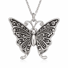 Sterling Silver Fancy Oxidized Butterfly Pendant