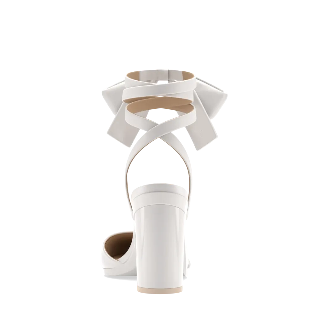 The D'Orsay - White Satin Bow   Block Heel Kit 4 White - FINAL SALE