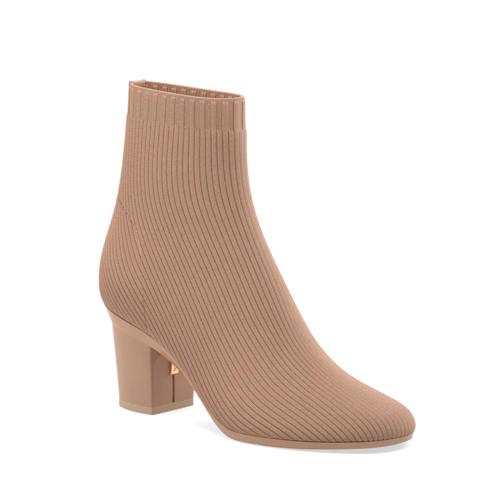 The Josie Bootie - Latte Knit 3 Block - FINAL SALE