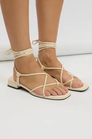 White Tie Leg Strappy Flat Sandals
