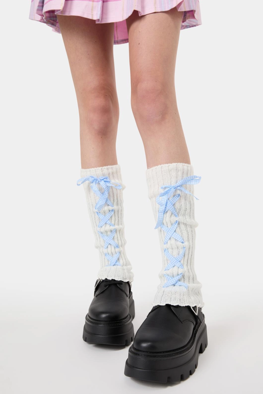 White Lace Up Leg Warmers
