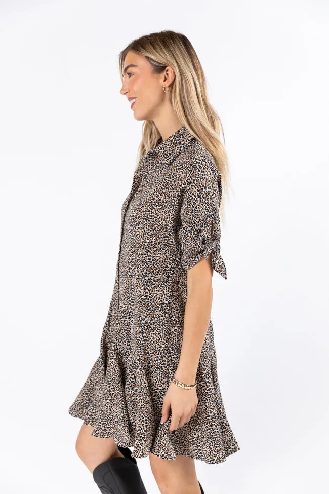 Wild As They Come Cream and Black Leopard Print 3/4 Sleeve Mini Dress FINAL SALE