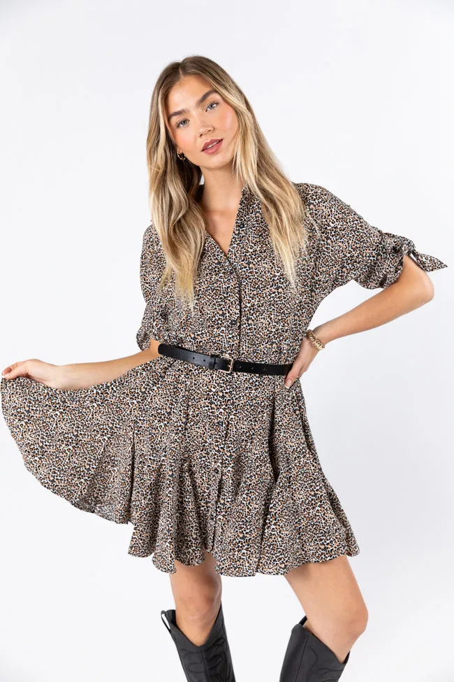 Wild As They Come Cream and Black Leopard Print 3/4 Sleeve Mini Dress FINAL SALE
