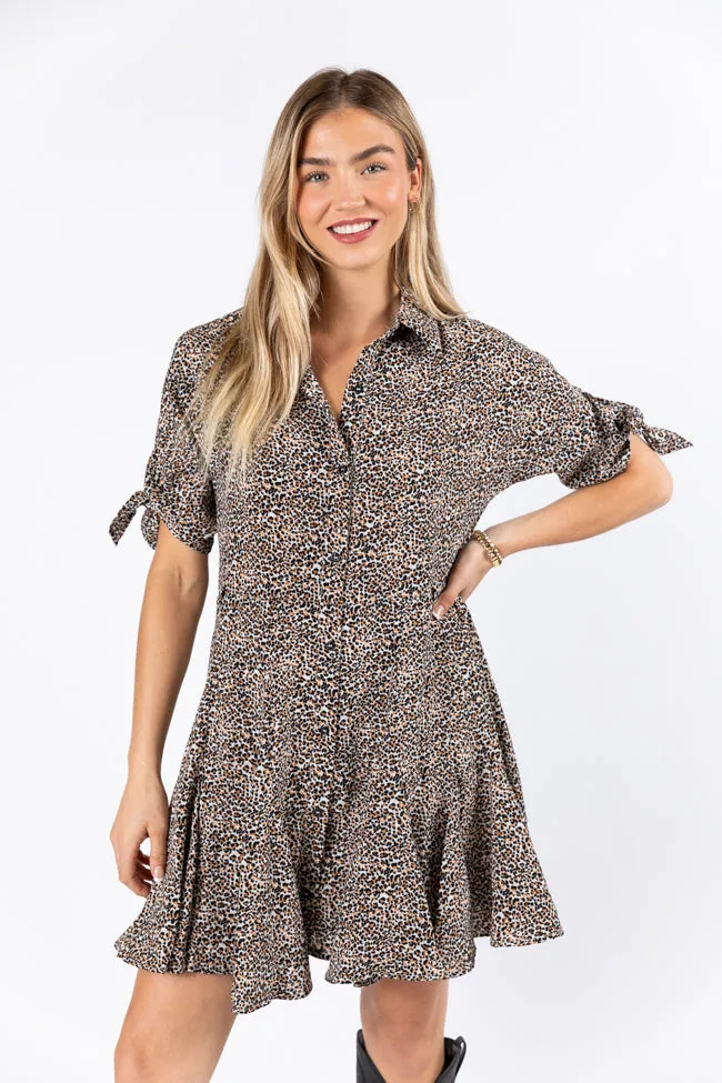 Wild As They Come Cream and Black Leopard Print 3/4 Sleeve Mini Dress FINAL SALE