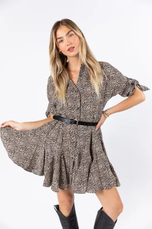 Wild As They Come Cream and Black Leopard Print 3/4 Sleeve Mini Dress FINAL SALE