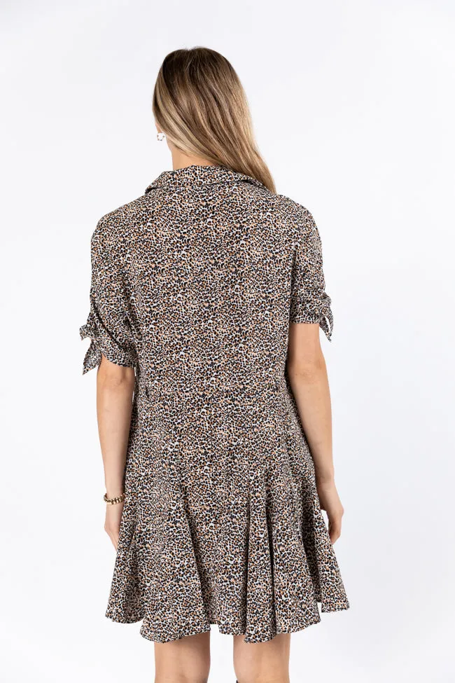 Wild As They Come Cream and Black Leopard Print 3/4 Sleeve Mini Dress FINAL SALE