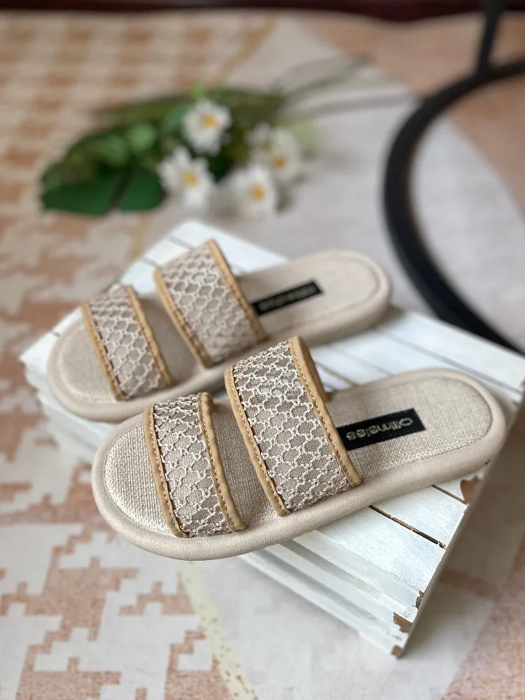 Women Summer Linen One-Strap Open-Toe Flat Slippers