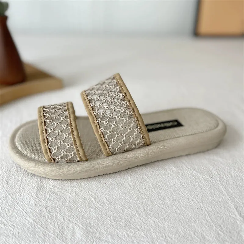 Women Summer Linen One-Strap Open-Toe Flat Slippers