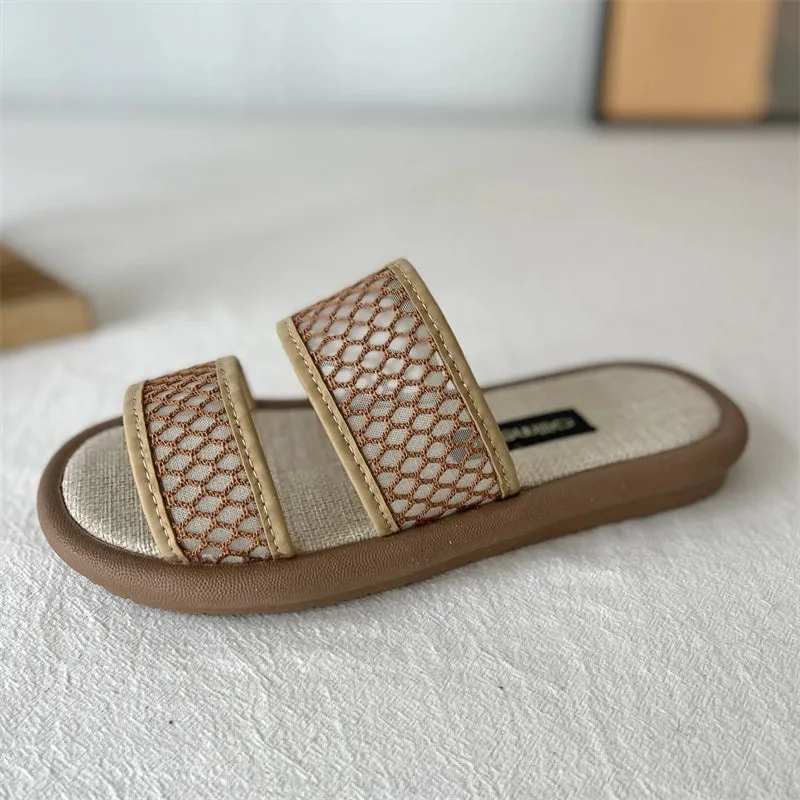 Women Summer Linen One-Strap Open-Toe Flat Slippers