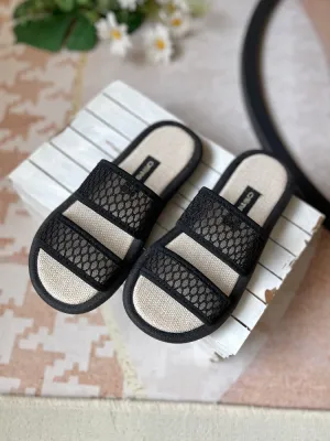 Women Summer Linen One-Strap Open-Toe Flat Slippers